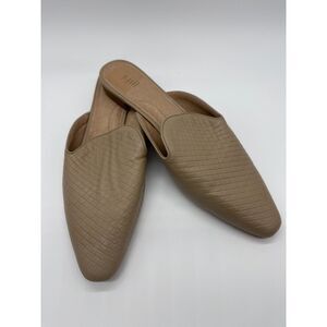 J Jill Sesame Color Leather Woven Textured Slip On Mule Flat Womens 9.5